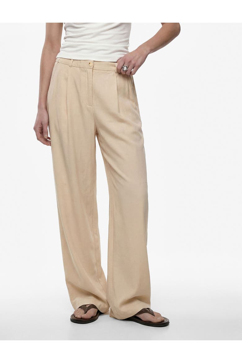 Relaxed Fit Wide Leg Trousers with Elastic Waist, Alternate, color, BEIGE