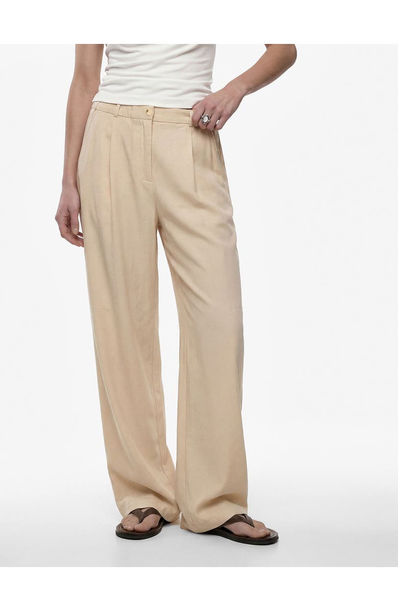 Koton Relaxed Fit Wide Leg Trousers with Elastic Waist, Alternate, color, Beige