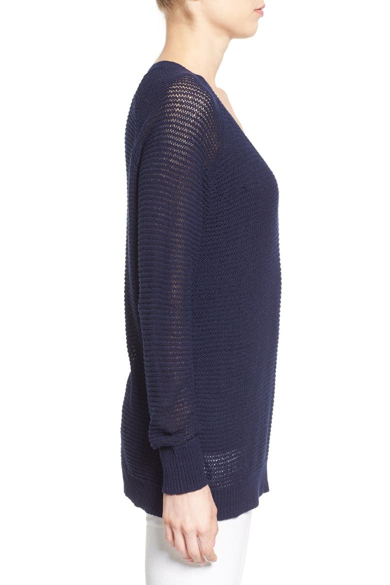 Textured Cotton V-Neck Sweater, Alternate, color, NAVY PEACOAT