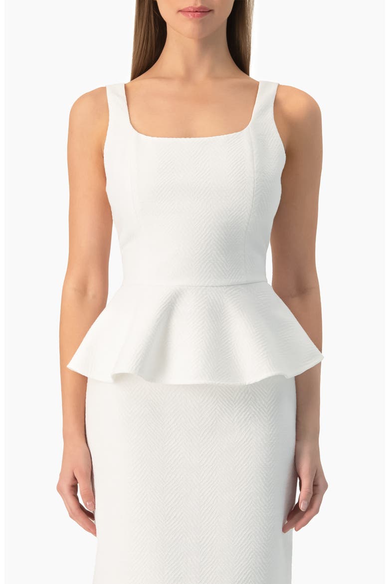 Herringbone Jacquard Square-Neck Sleeveless Peplum Top, Main, color, White