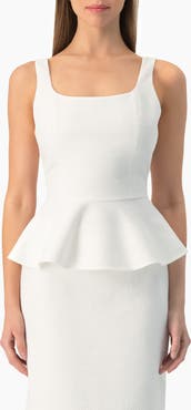IVONNE Herringbone Jacquard Square-Neck Sleeveless Peplum Top