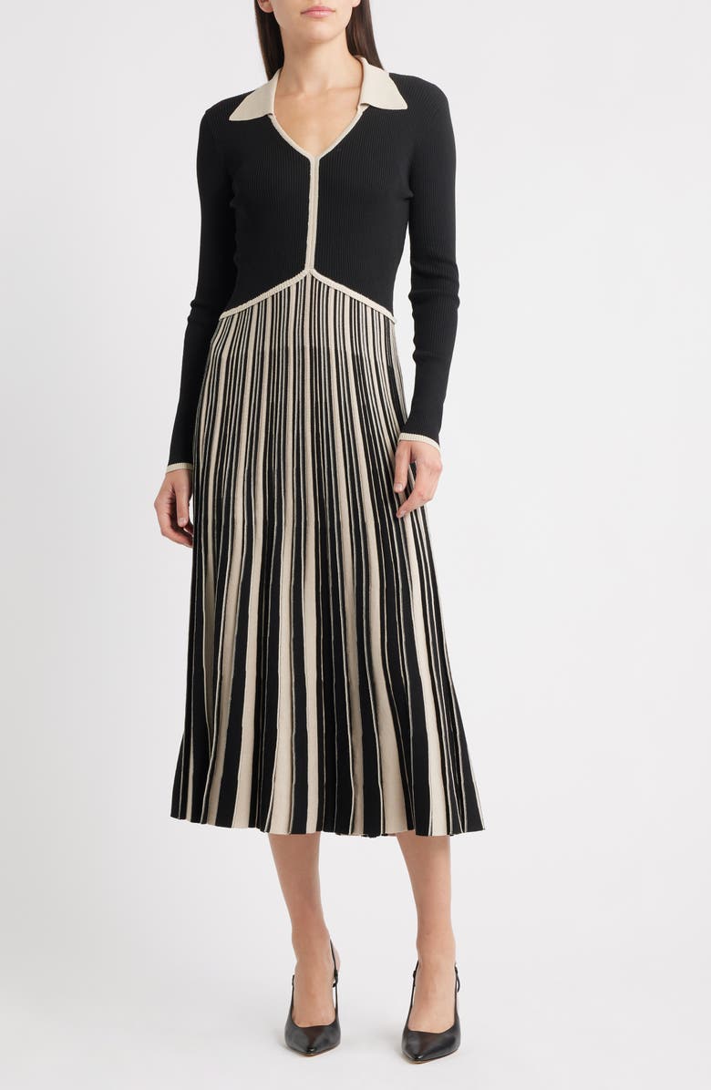 ZOE AND CLAIRE Stripe Long Sleeve Pleated Sweater Dress, Main, color, 