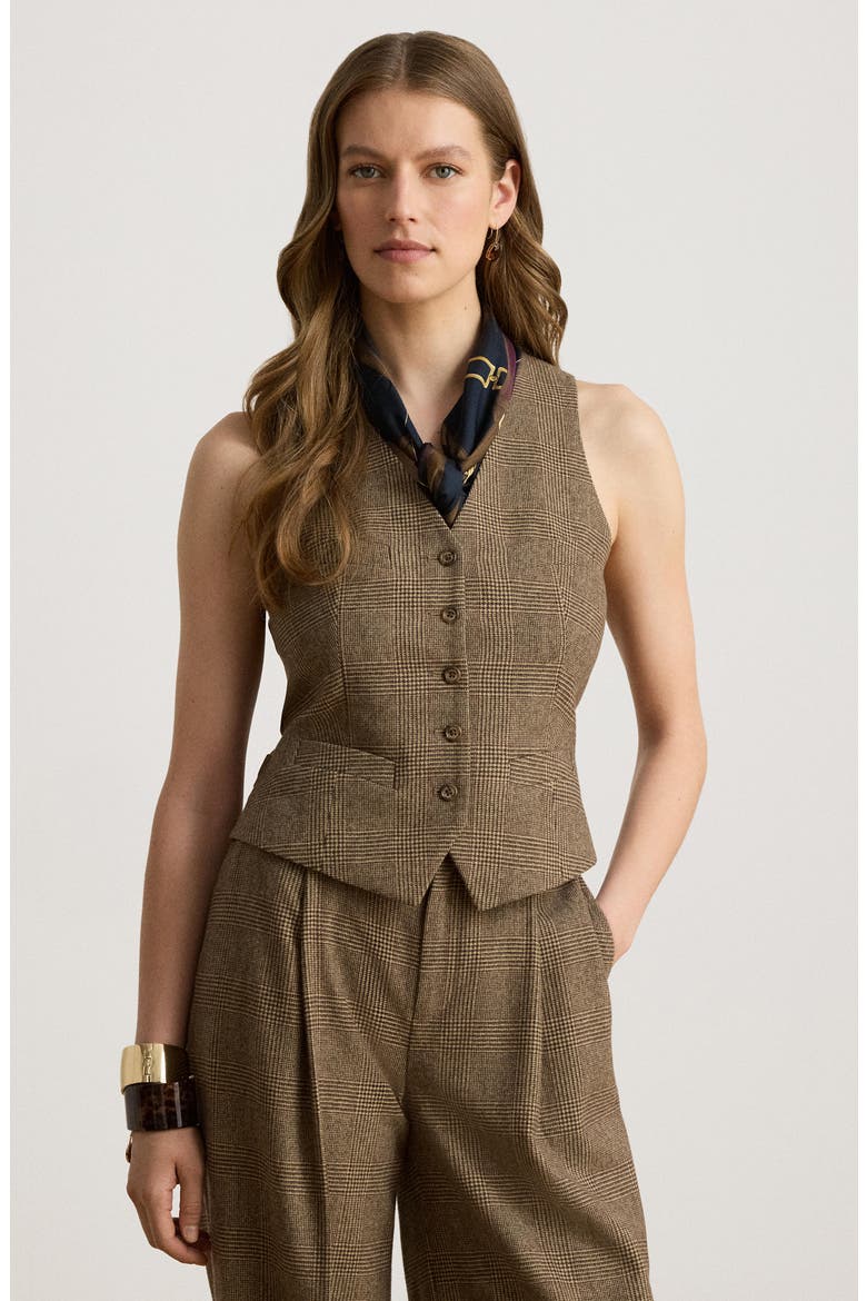 Glen Plaid Wool Vest, Alternate, color, BROWN/ MULTI