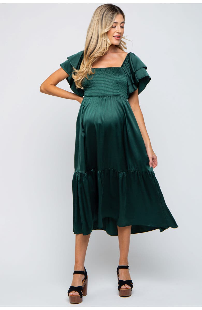 PinkBlush Satin Flutter Sleeve Midi Dress, Alternate, color,