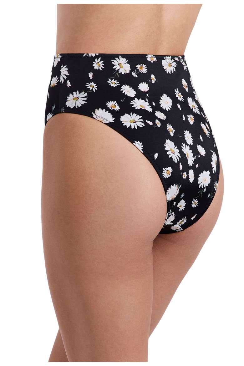 Marguerite High Waist Bikini Bottom, Alternate, color, Black-White-Yellow