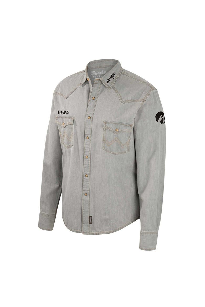 Men's Colosseum x Wrangler Gray Iowa Hawkeyes Cowboy Cut Western Full-Snap Long Sleeve Shirt, Alternate, color, Gray