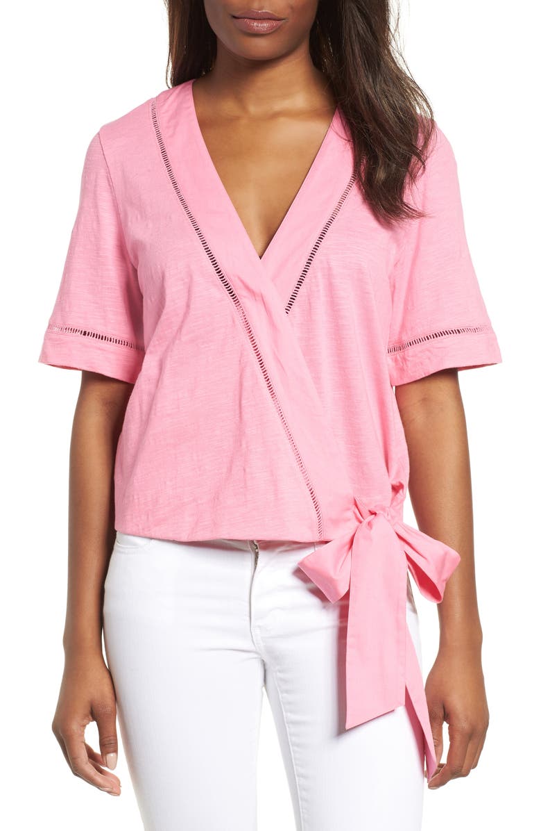 Caslon<sup>®</sup> Tie Front Wrap Top, Main, color, 