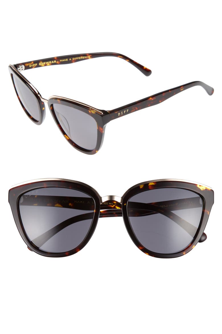 Rose 55mm Polarized Mirrored Sunglasses, Main, color, TORTOISE/ GREY