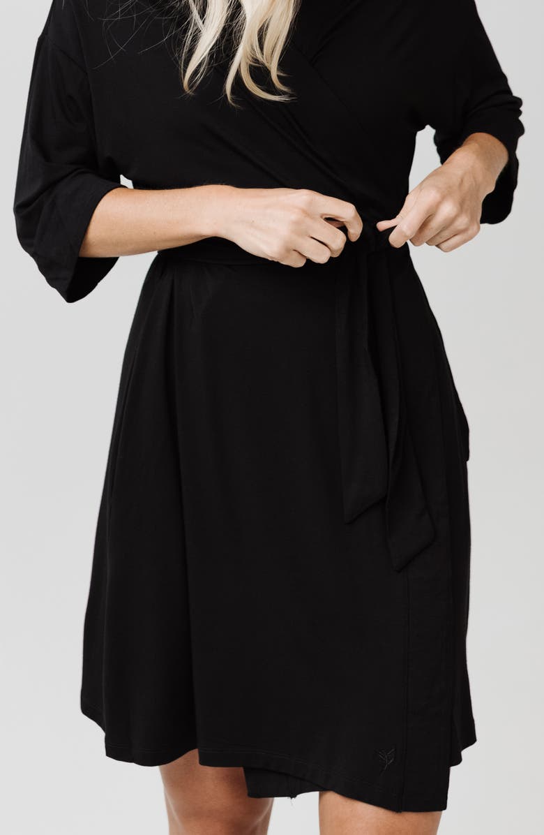 Cozy Earth Three-Quarter Sleeve Robe, Alternate, color, Black