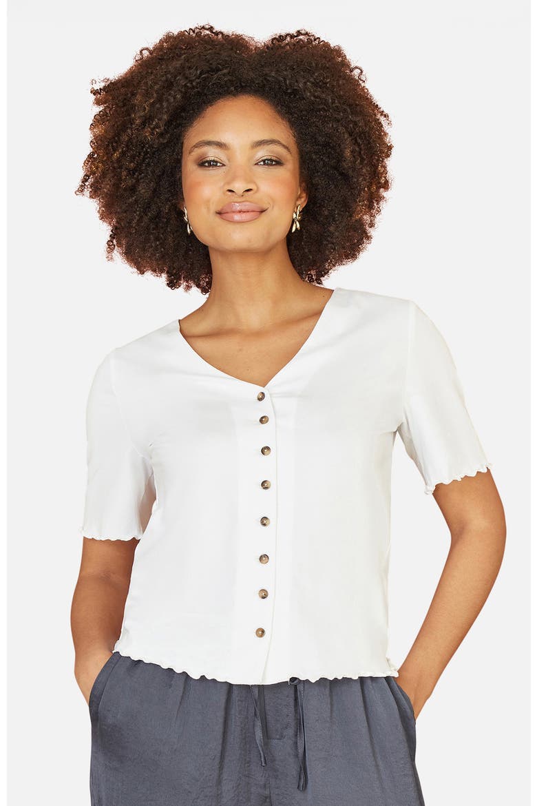 Cotton Button Detail T-Shirt, Main, color, White