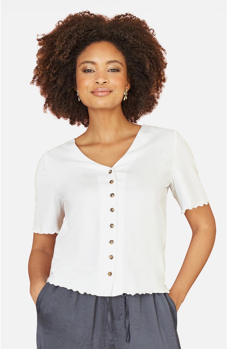 Yumi Cotton Button Detail T-Shirt, Main, color, White