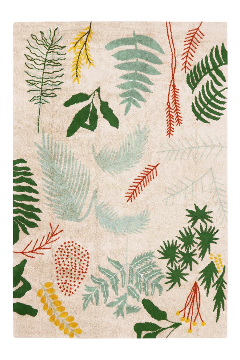 Botanic Print Washable Cotton Rug, Main, color, GREEN MULTI
