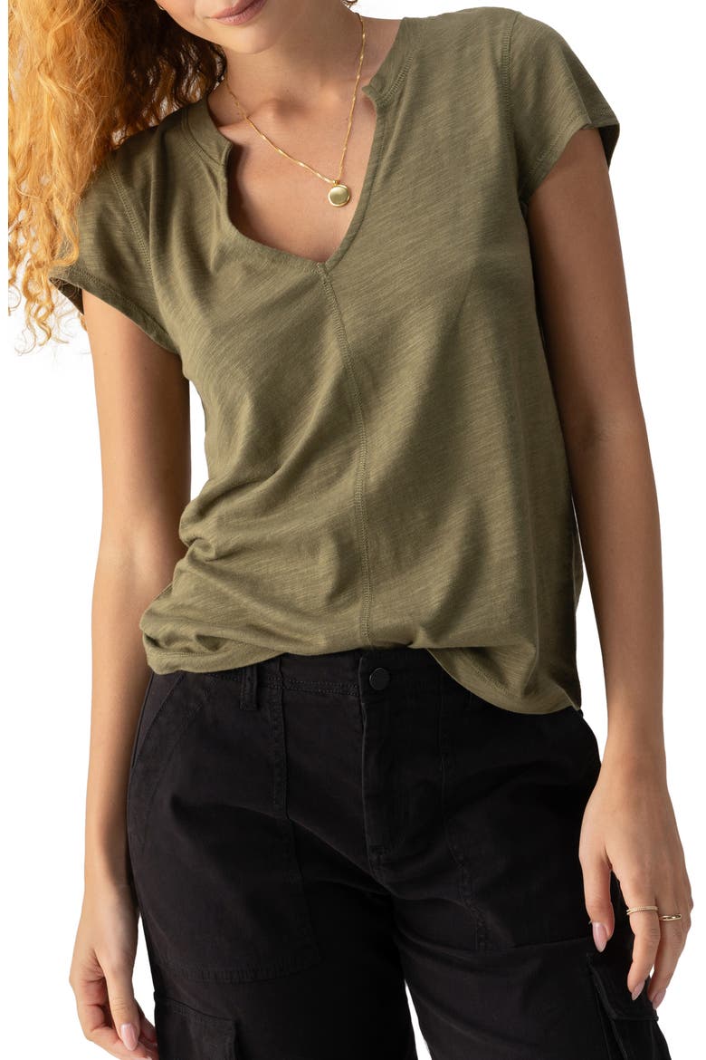 The New Girl Split Neck T-Shirt, Main, color, BURNT OLIV