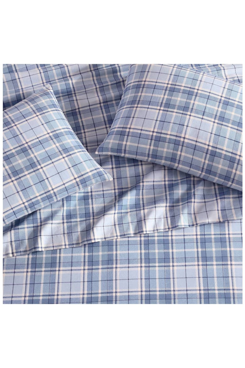 Mulholland Plaid Cotton Flannel King Sheet Set, Alternate, color, BLUE