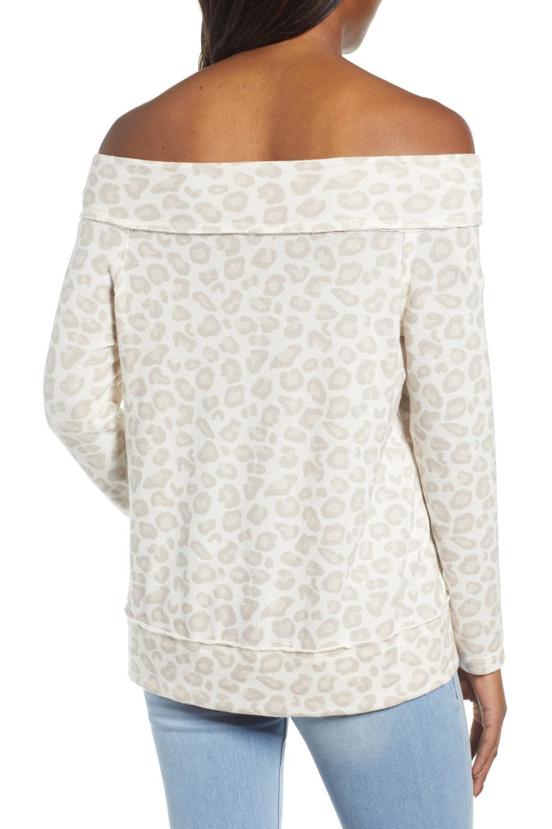 x Living in Yellow Mary Fleece Off the Shoulder Top (Nordstrom Exclusive), Alternate, color, OATMEAL ANIMAL