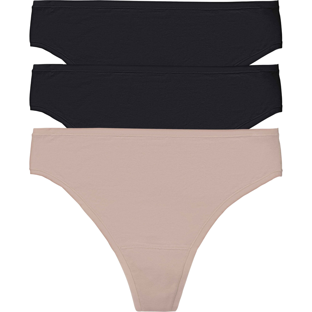 Natori Bliss Bare Cotton Thong 3-pack In Black/black/cafe
