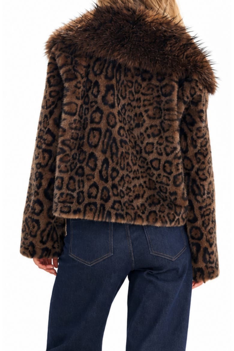 Leopard Printed Faux Fur Jacket, Alternate, color, DARK BROWN