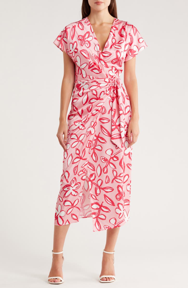 AREA STARS Side Tie Midi Dress, Main, color, Pink