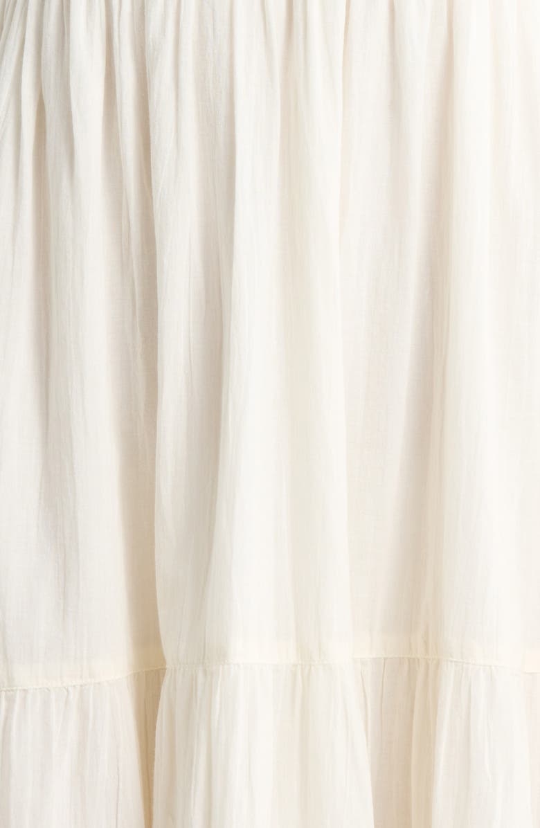 Lucky Brand Lace Detail Tiered Cotton Midi Dress, Alternate, color, Whisper White