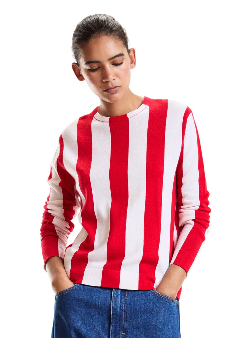 Sideline Striped Sweater, Alternate, color, Red