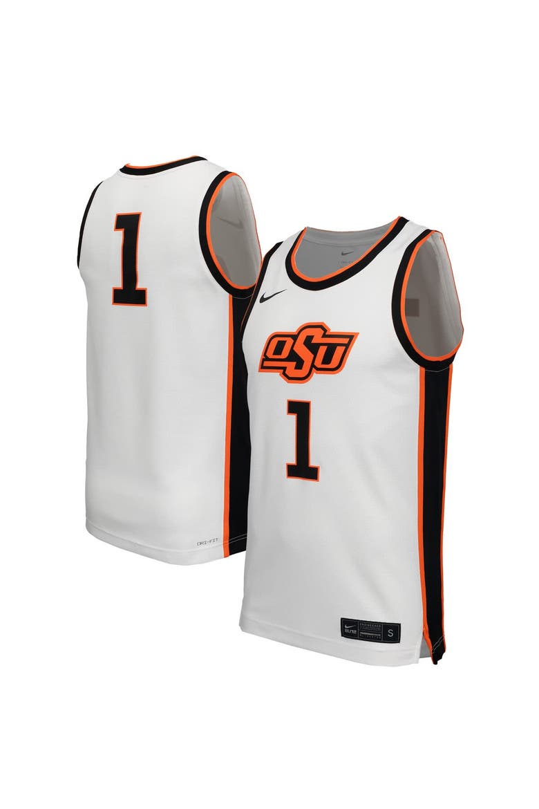 Men's Nike #1 White Oklahoma State Cowboys  Replica Basketball Jersey, Main, color, White