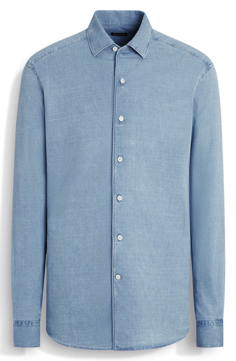 ZEGNA Bleached Button-Up Denim Shirt, Alternate, color, Br Blu Sld