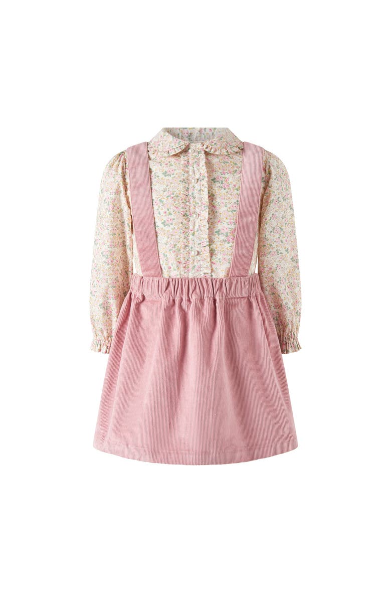 Rachel Riley Floral Blouse Cord Pinafore Set, Main, color, Pink