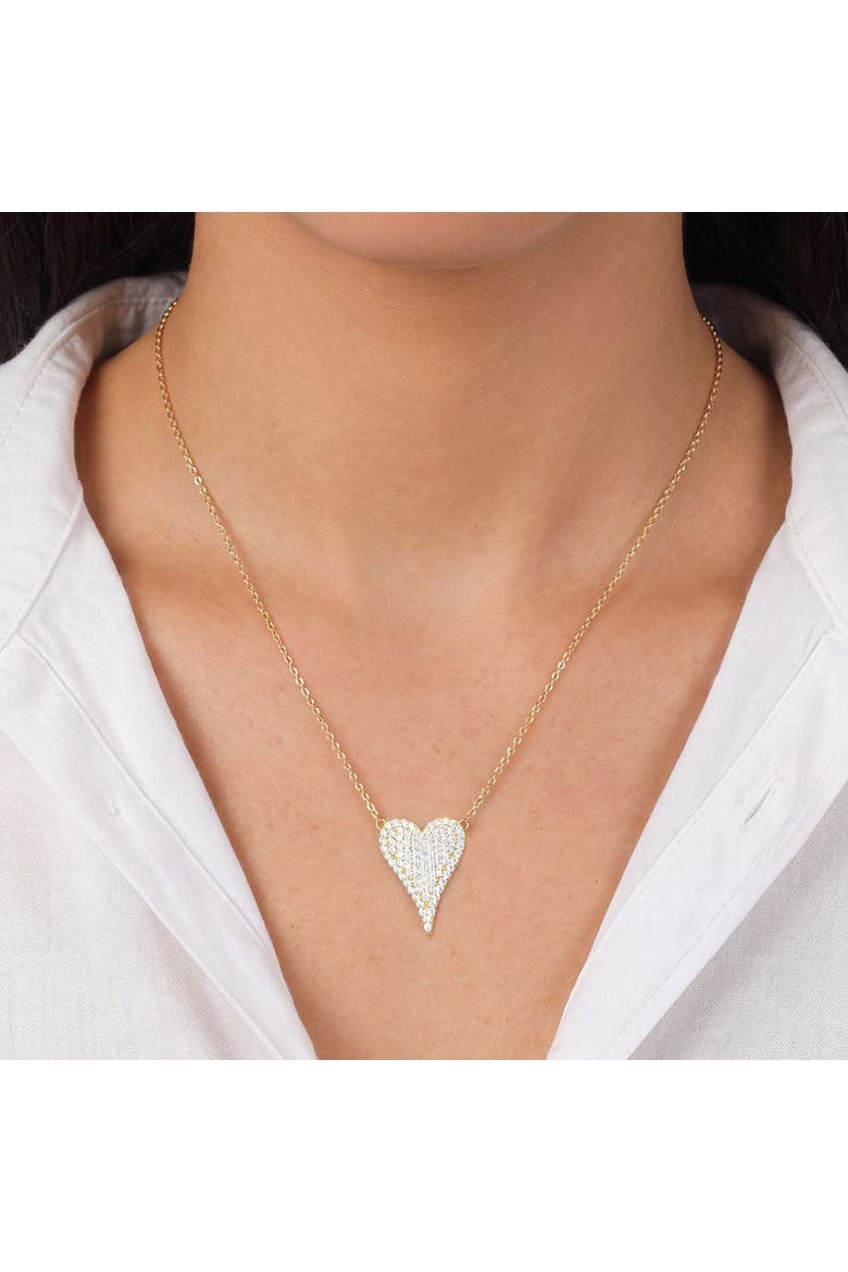 Large CZ Pave Single Heart Necklace, Alternate, color, Gold Plated Sterling Silver