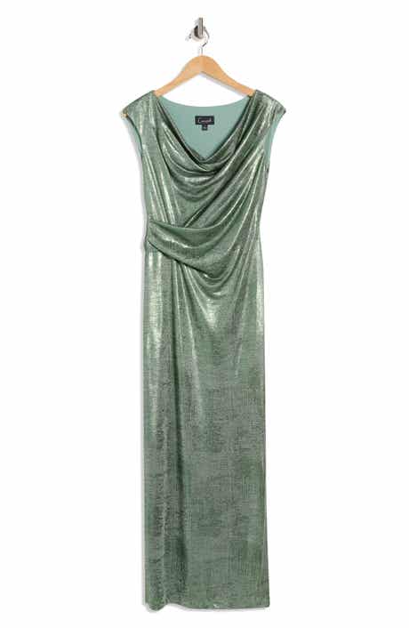Connected Apparel Metallic Cowl Neck Sleeveless Gown
