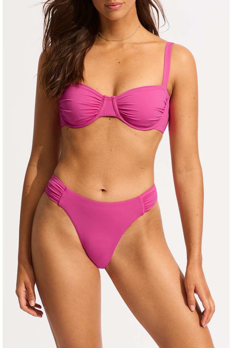 Ruched Underwire Bikini Top, Alternate, color, HOT PINK