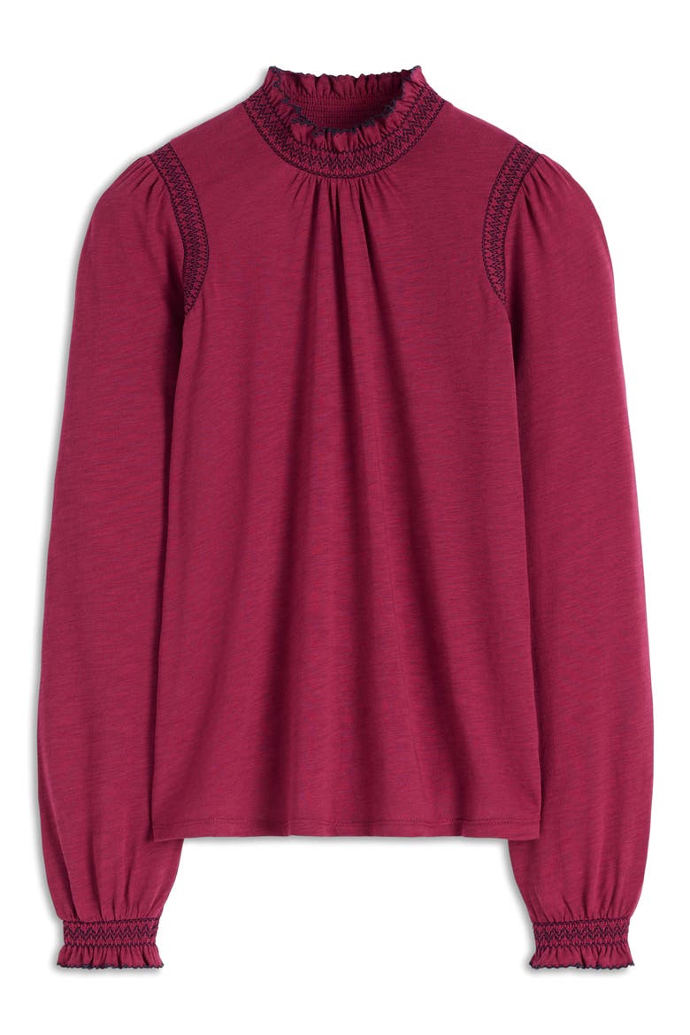 Tia Smocked Trim Jersey Top, Main, color, RUBY RED