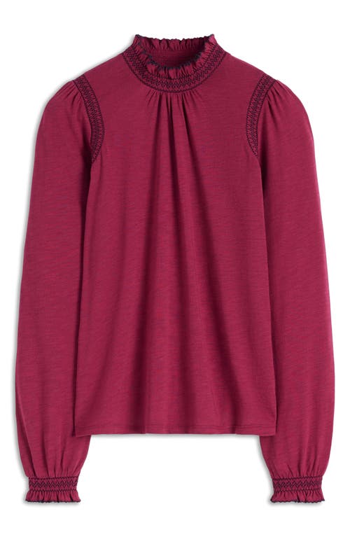 Boden Tia Smocked Trim Jersey Top in Ruby Red 