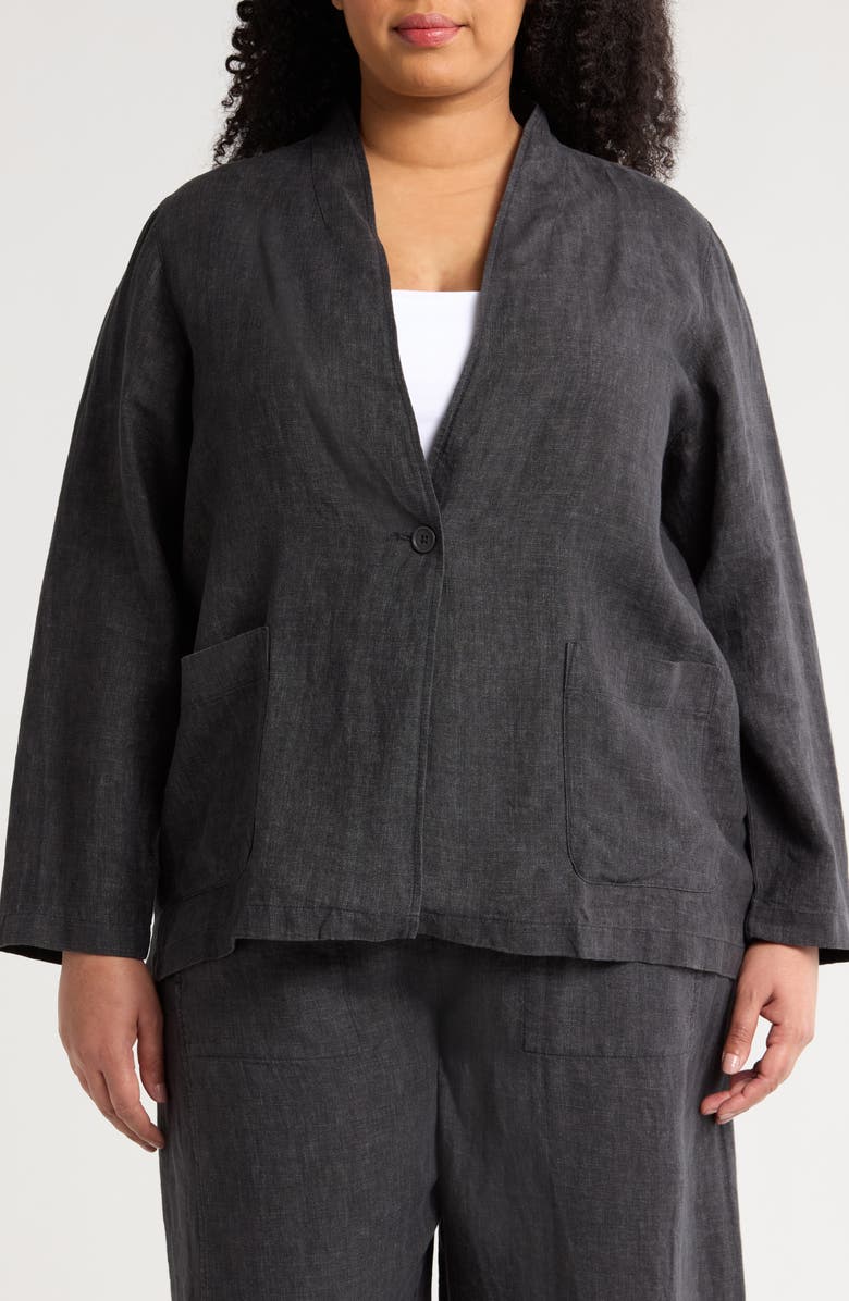 Eileen Fisher High Collar Organic Linen Jacket, Alternate, color, Graphite