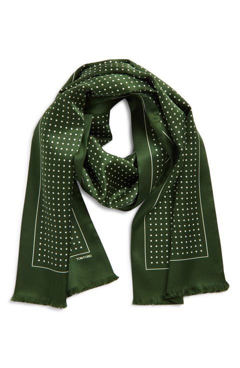 Polka Dot Mulberry Silk Fringe Scarf