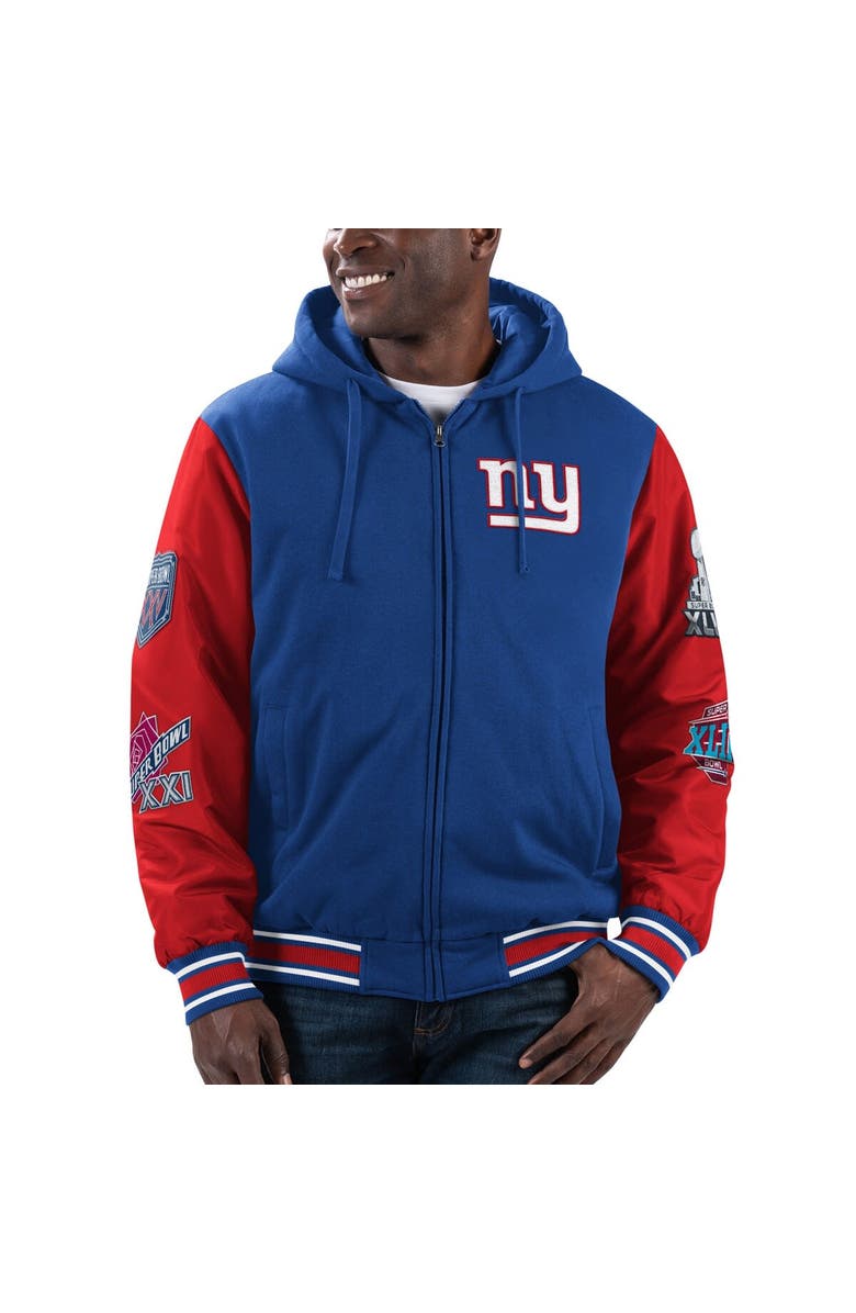 G-III SPORTS BY CARL BANKS Men's G-III Sports by Carl Banks Royal/Red New York Giants Player Option Full-Zip Hoodie, Main, color, 