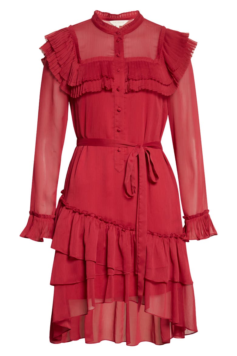 Anastai Long Sleeve Chiffon Shirtdress, Alternate, color, DEEP PINK