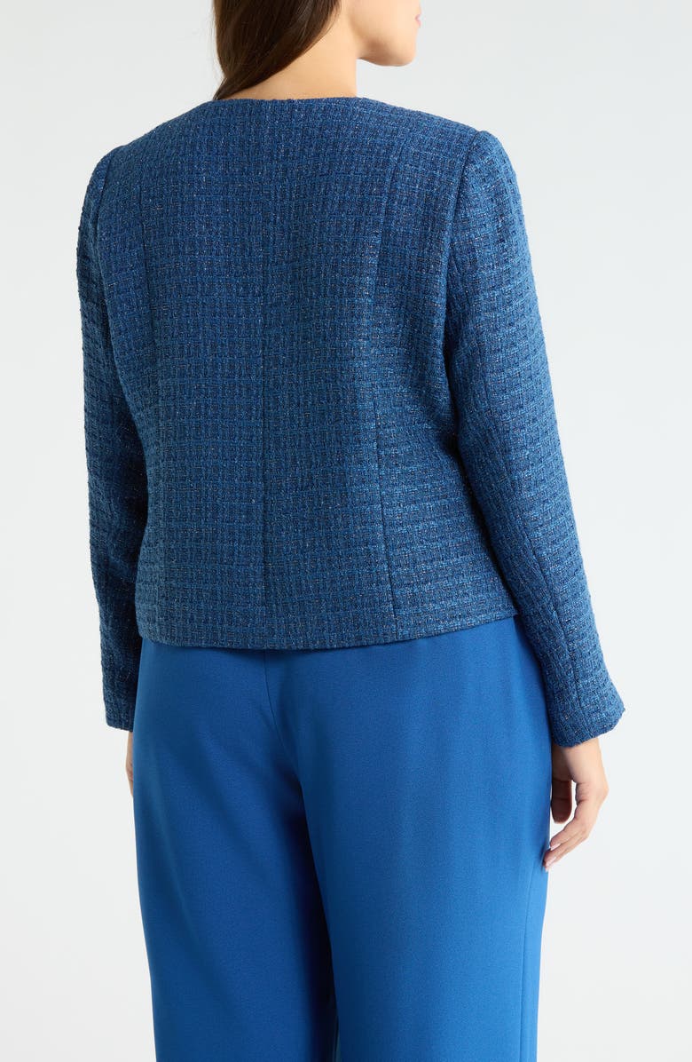 Tahari ASL Collarless Bouclé Jacket, Alternate, color, Riverside Blue