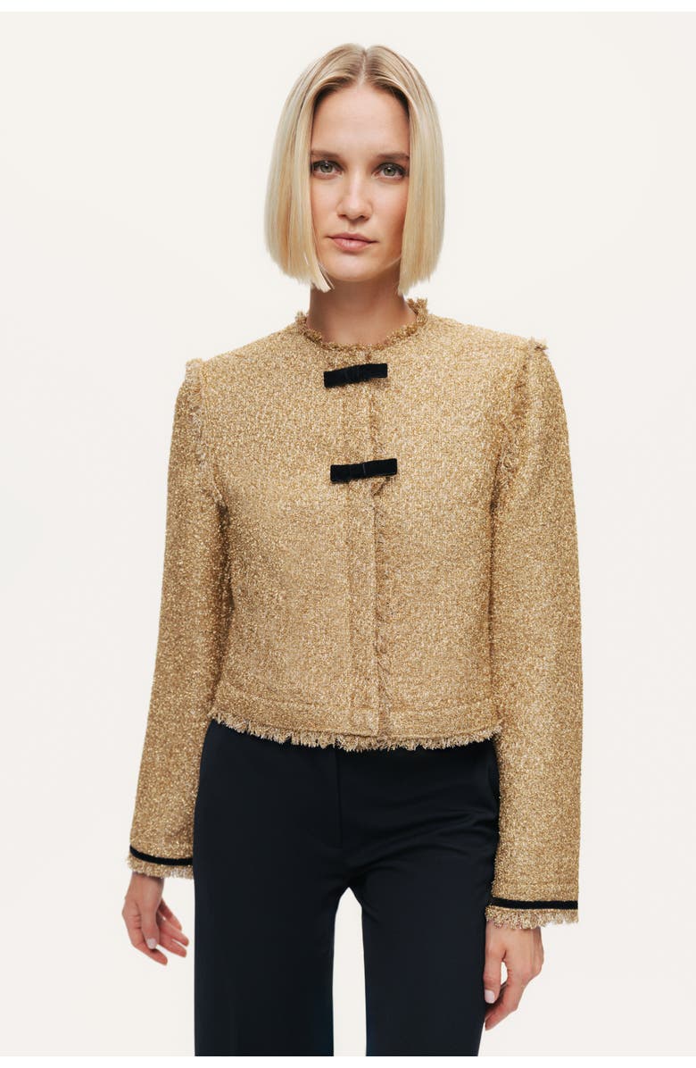 Nocturne Textured Cropped Jacket, Alternate, color, Gold