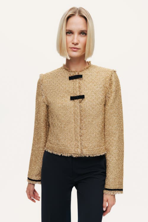 Nocturne Textured Cropped Jacket In Gold