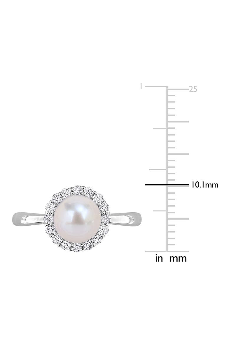 Cultured Pearl and Created White Sapphire Halo Ring, Alternate, color, WHITE