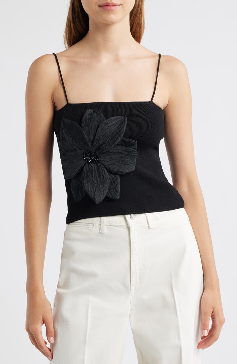 MANGO Flowa Rib Camisole, Main, color, Black