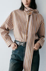 MANGO Striped Shirt with Scarf Tie