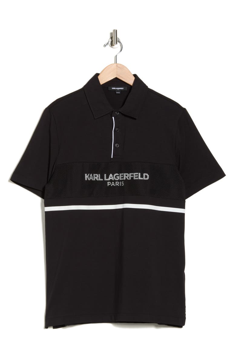 KARL LAGERFELD PARIS Logo Mesh Knit Polo, Alternate, color, Black