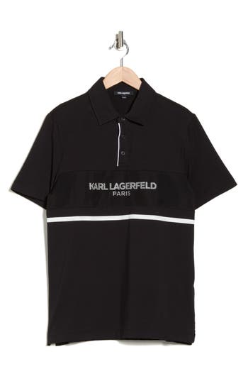 Karl Lagerfeld Paris Logo Mesh Knit Polo In Black