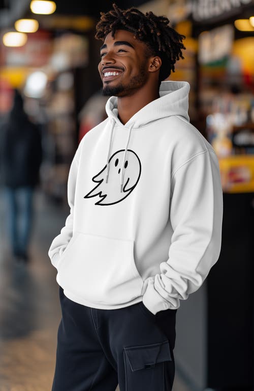 Dalix Giant Ghost Fleece Hoodie In White