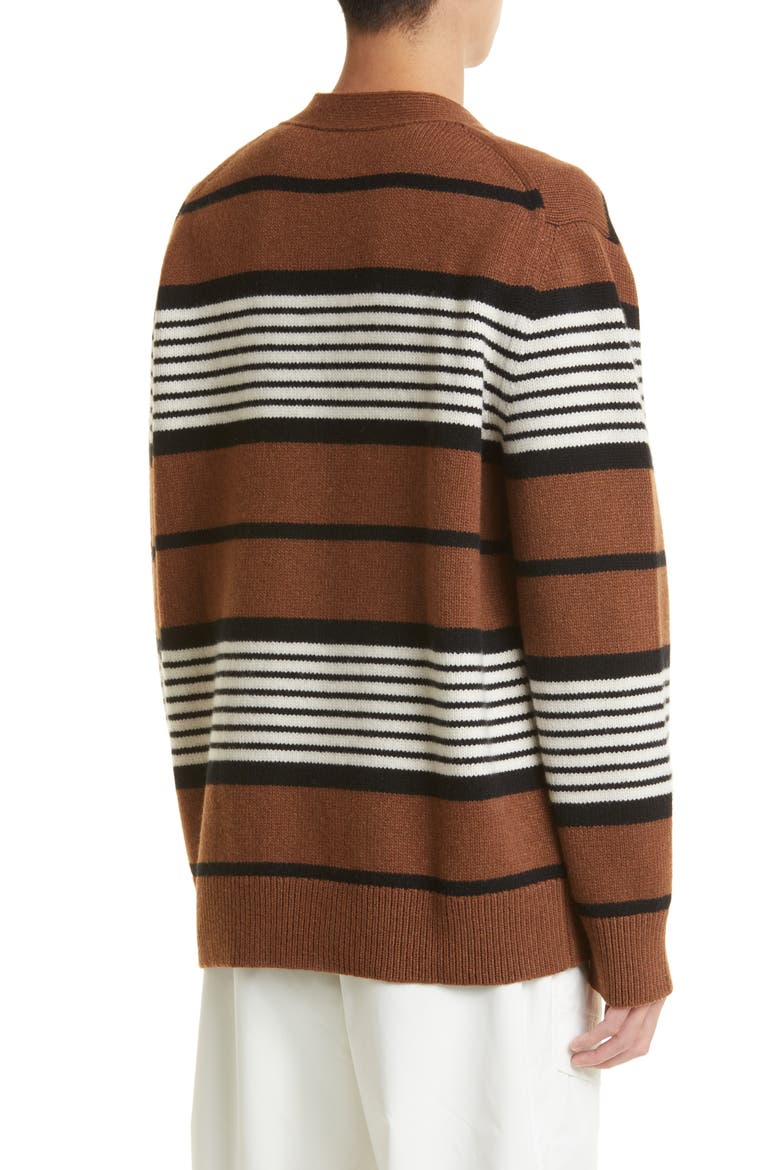Icon Stripe Monogram Logo Patch Wool & Cashmere Cardigan, Alternate, color, DARK BIRCH BROWN