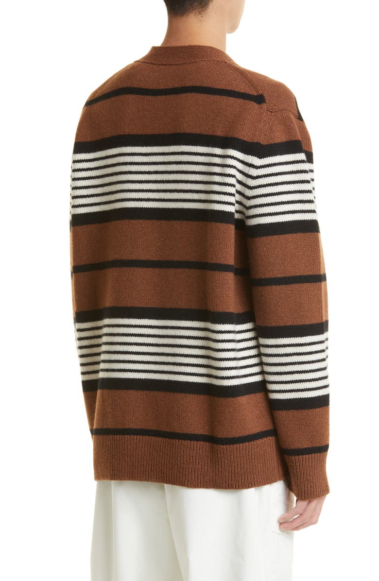 Burberry Icon Stripe Monogram Logo Patch Wool & Cashmere Cardigan, Alternate, color, 