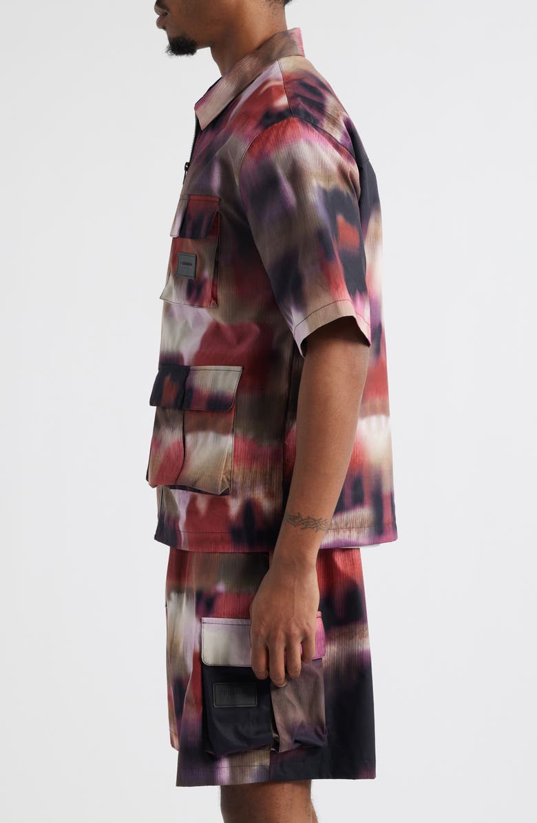 CRIMINAL DAMAGE Photo Print Short Sleeve Zip-Up Shirt, Alternate, color, 