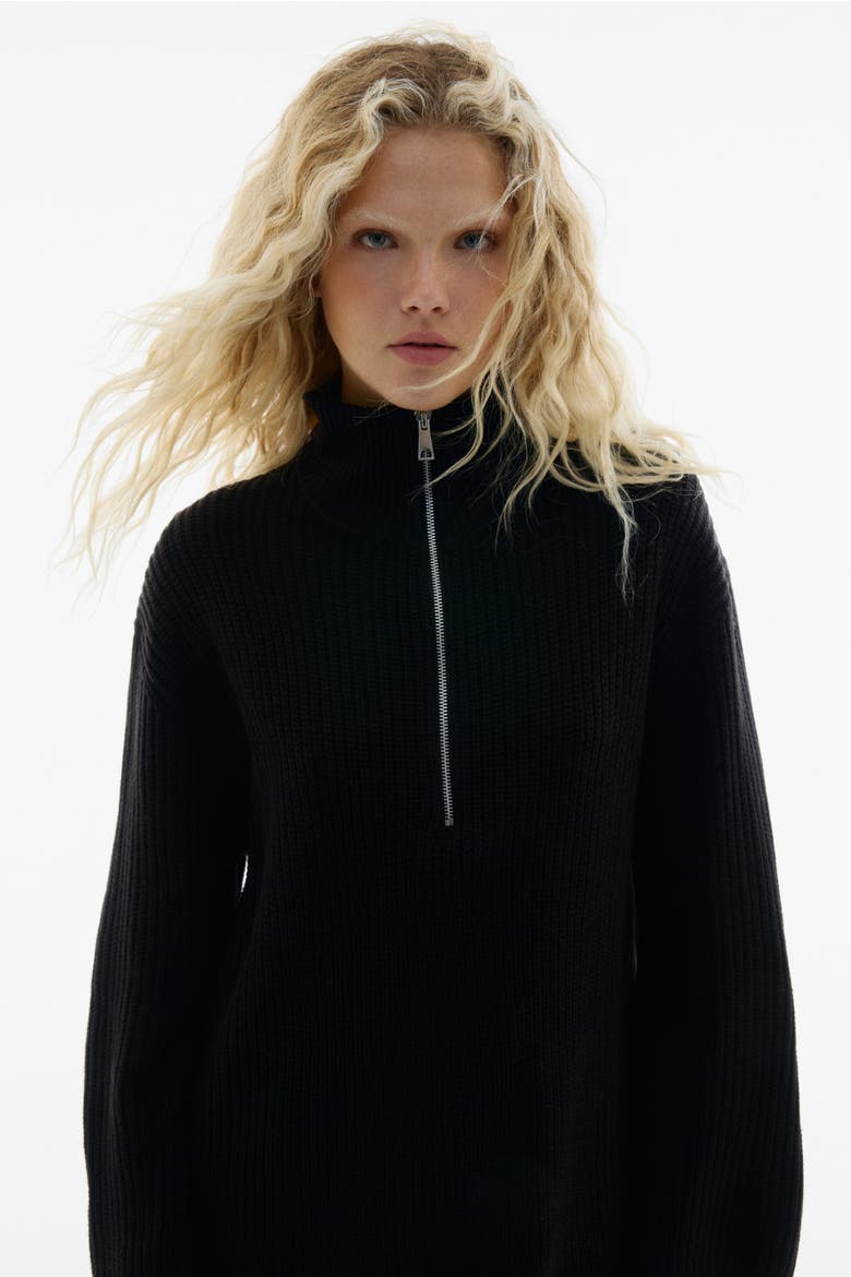 Chunky-knit Zip-top Jumper, Alternate, color, Black