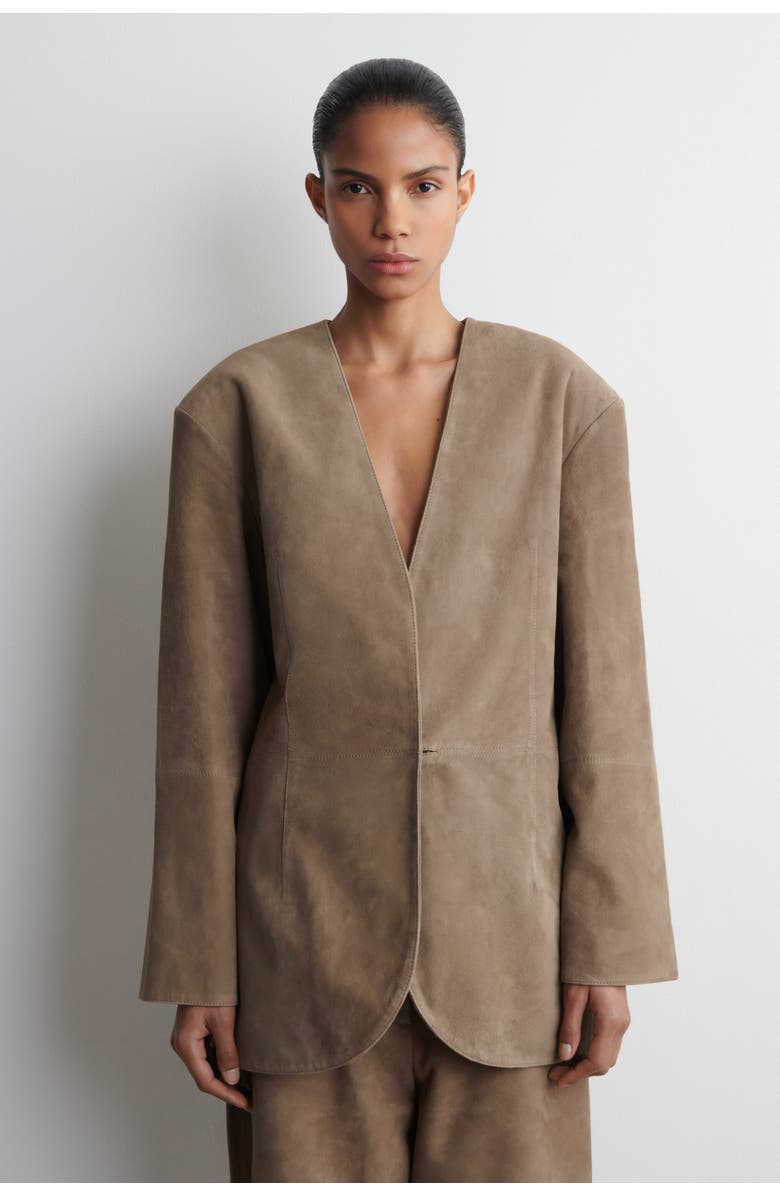 COS Collarless Suede Blazer, Alternate, color, Beige